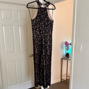 julia jordan Black Lace Overlay with Nude Lining Evening Dress